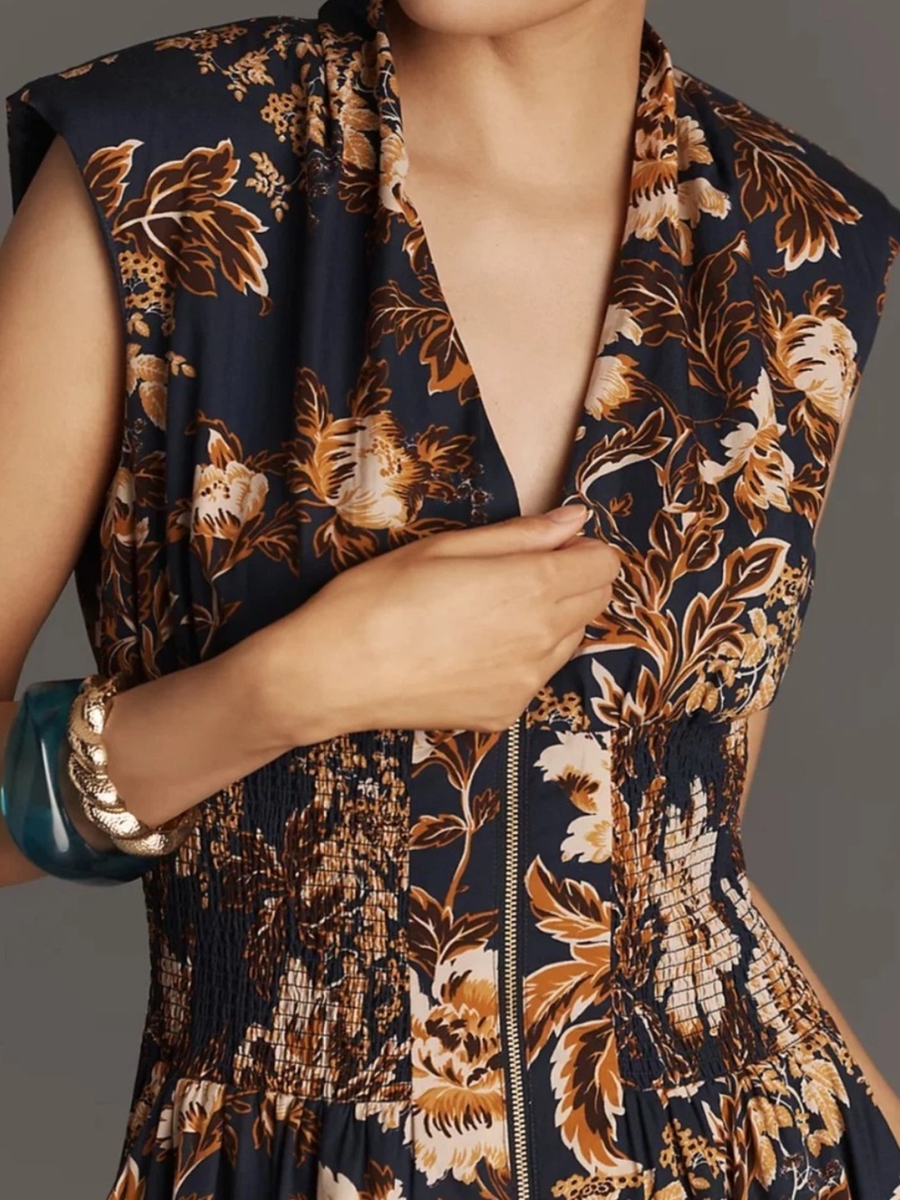Anthropologie Maeve Tommie Cap-Sleeve Smocked Front-Zip Shirt Dress Size M NWT - Picture 5 of 8